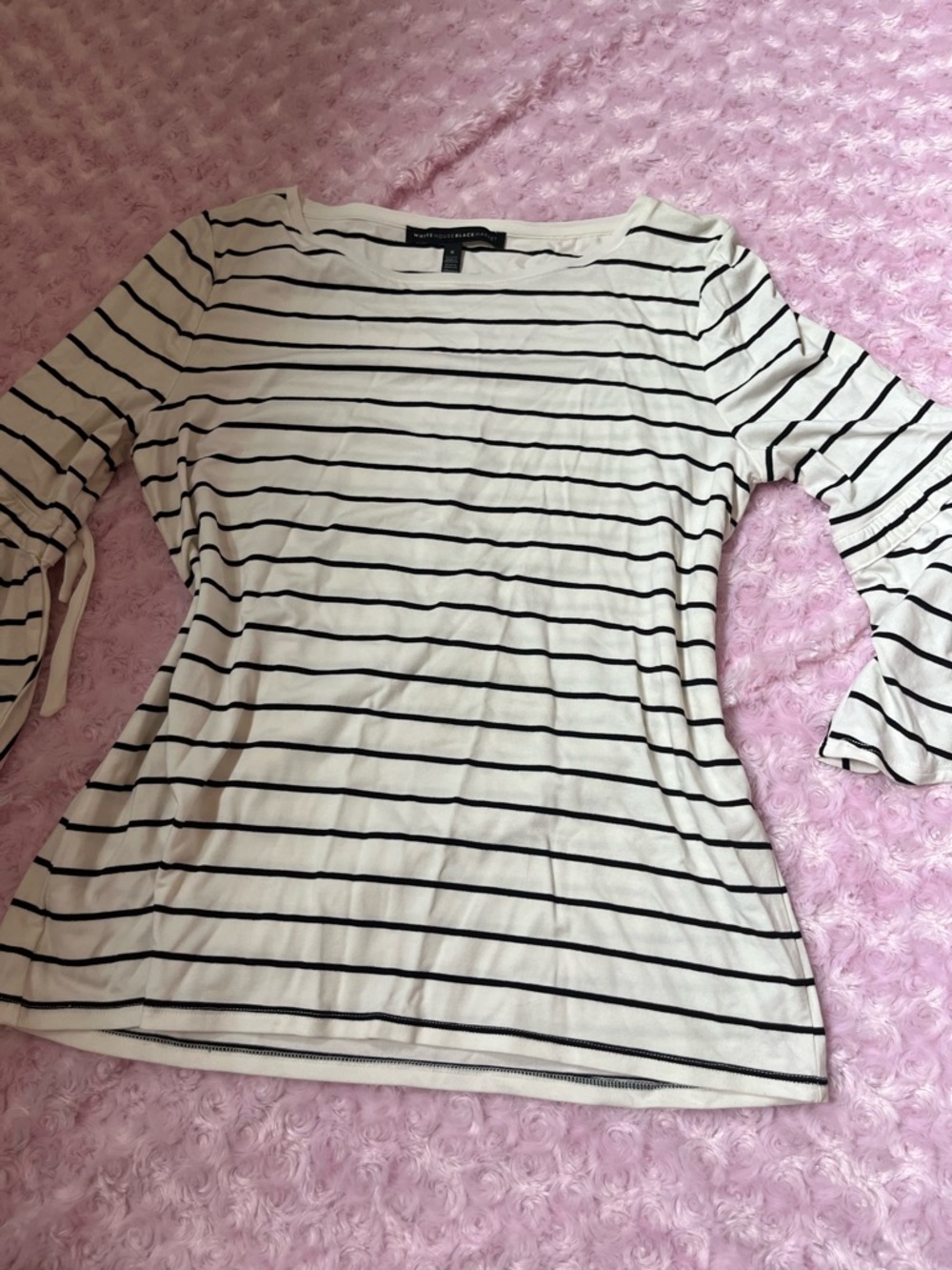 White House Black Market White and Black Striped Long Sleeve Top